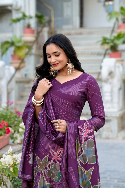 Purple Floral Printed Salwar Suits