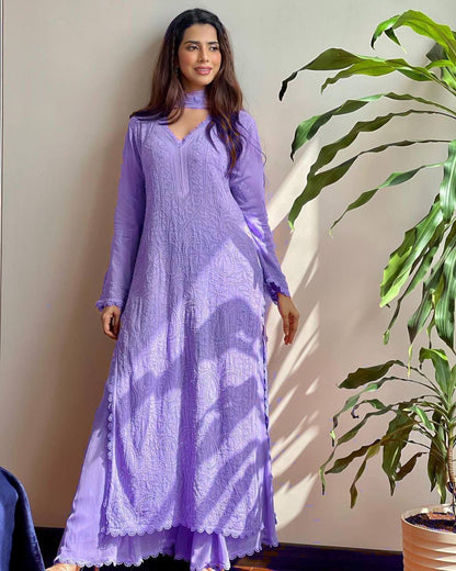 Lavender Embroidery Work Kurti