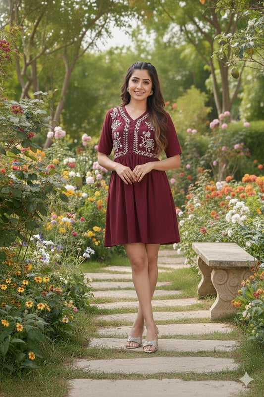 Maroon Georgette Top With Heavy Embroidery Work
