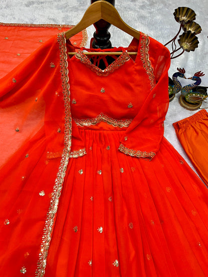 Orange Embroidery Wrok Gown
