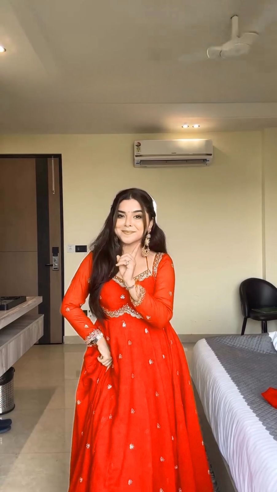 Orange Embroidery Wrok Gown