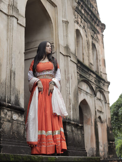 Orange & White Pure Cotton Chaniya Choli