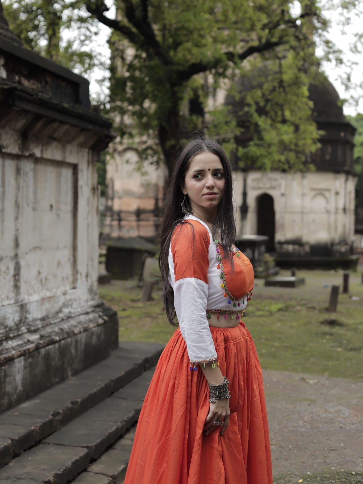 Orange & White Pure Cotton Chaniya Choli
