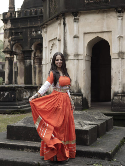 Orange & White Pure Cotton Chaniya Choli