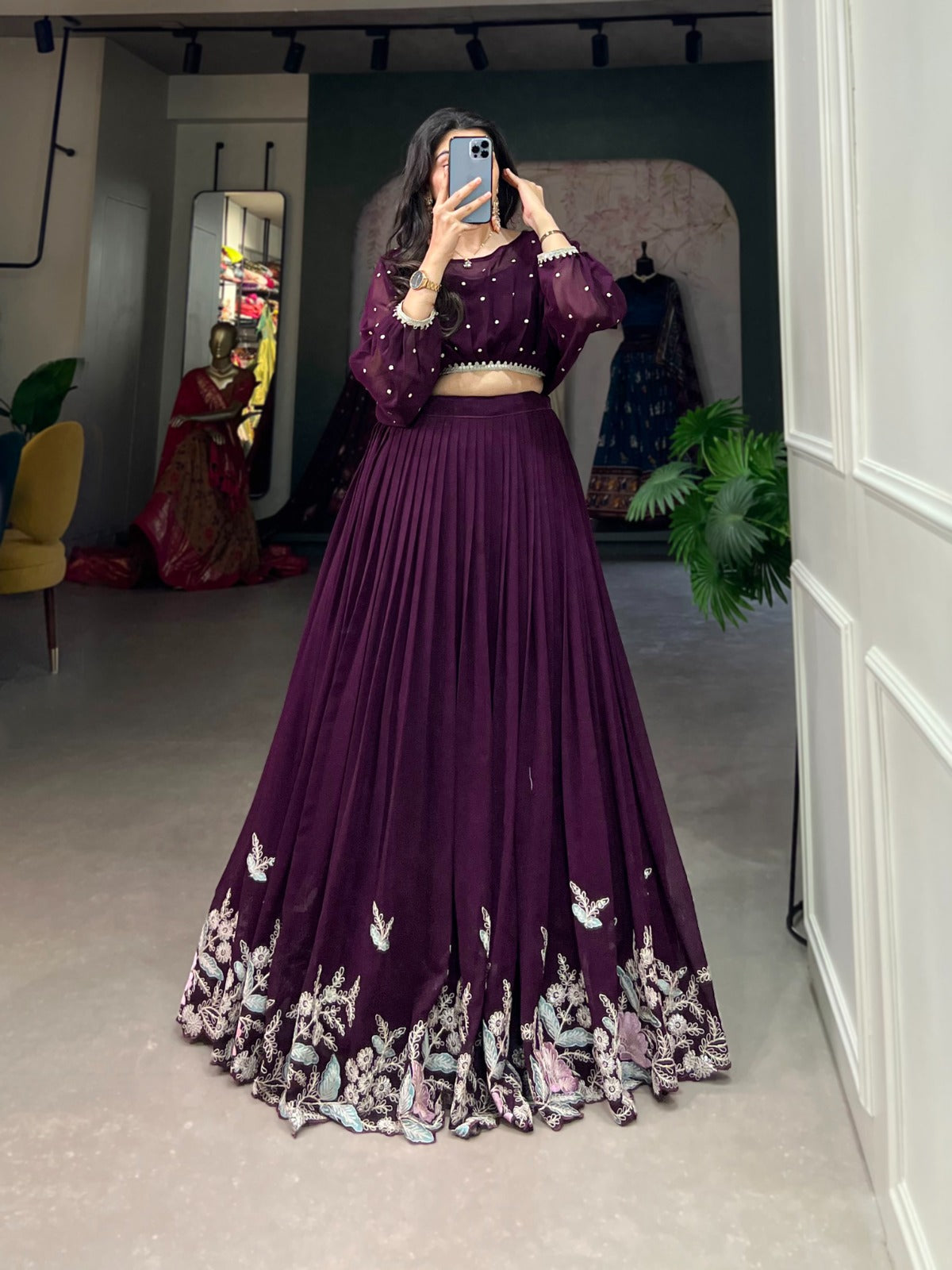 Wine Premium Embroidered Lehenga Cord Set