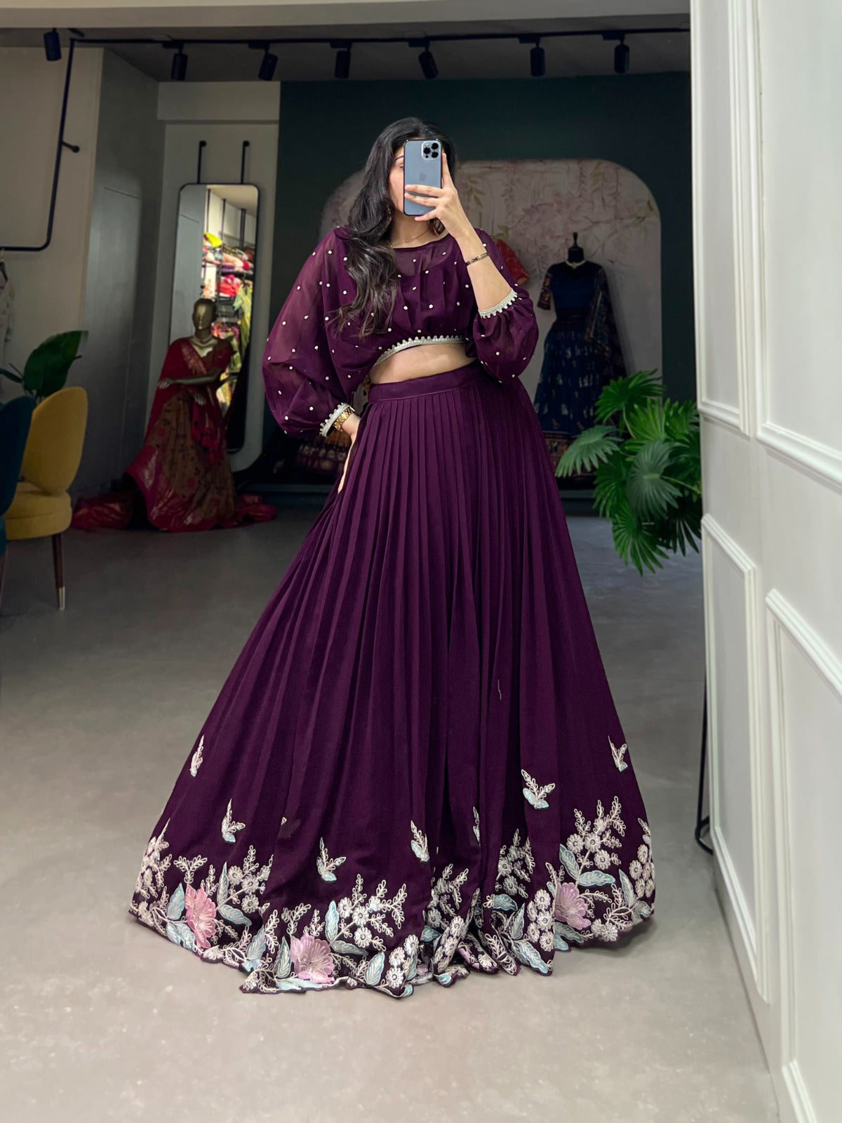 Wine Premium Embroidered Lehenga Cord Set