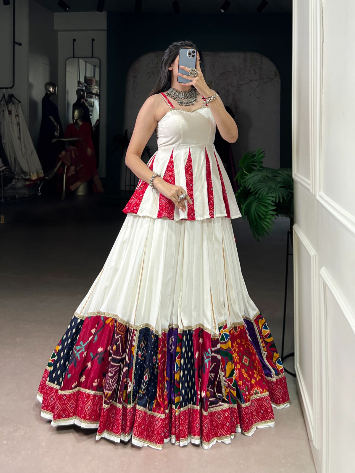 White Traditional Rayon Lehenga