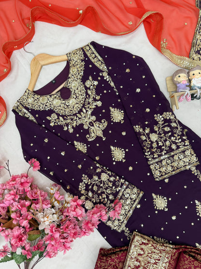 Eid Special Wine Embroidery Work Suit Set