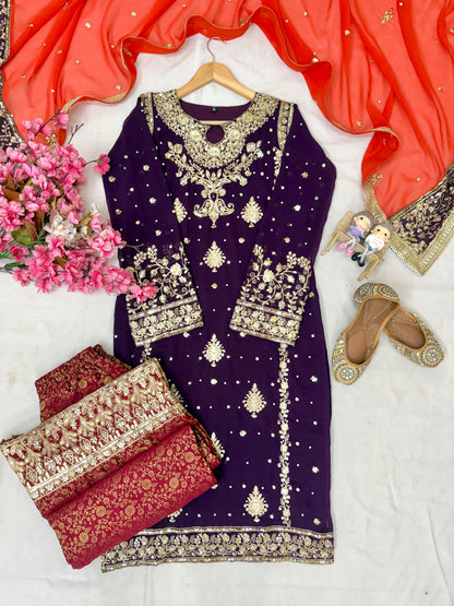 Eid Special Wine Embroidery Work Suit Set