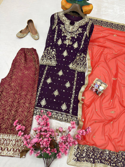 Eid Special Wine Embroidery Work Suit Set