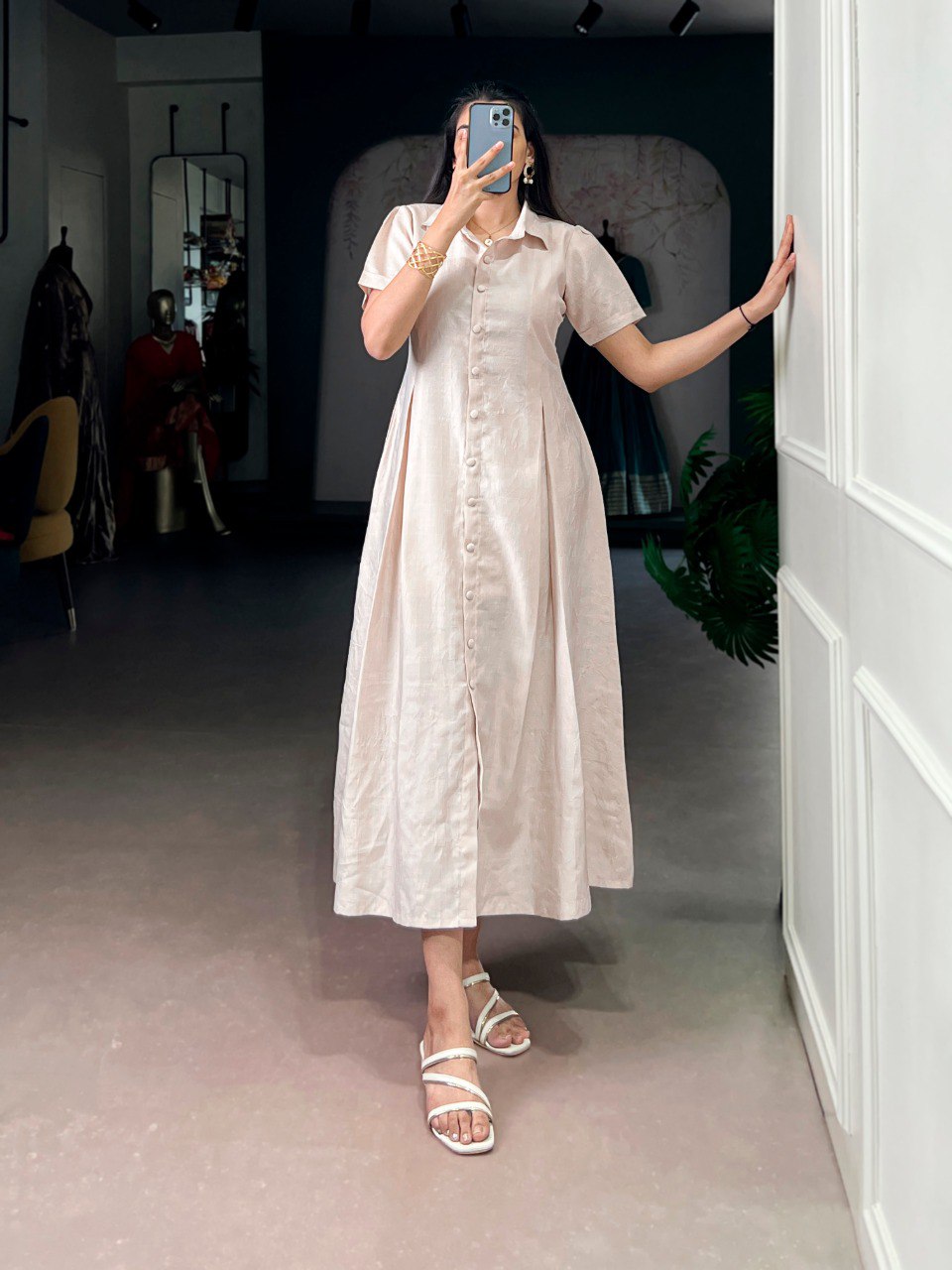 Soft Cream Everyday Wear One-piece Dress