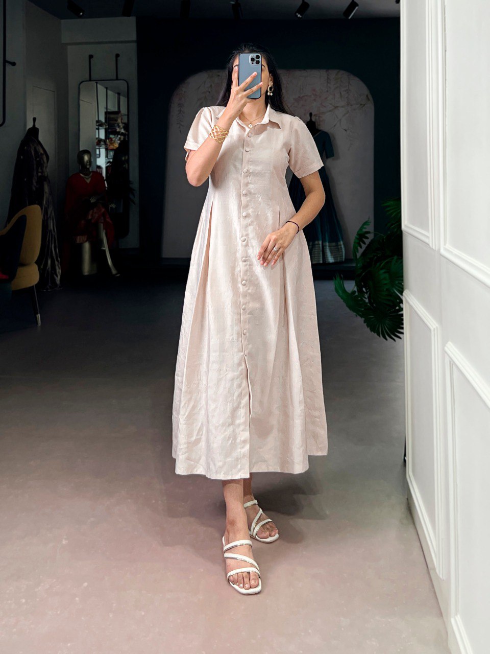 Soft Cream Everyday Wear One-piece Dress