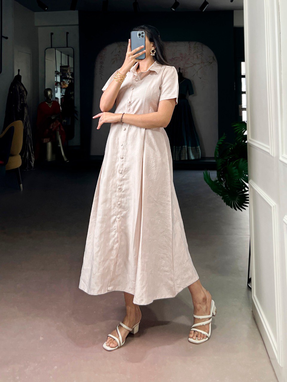 Soft Cream Everyday Wear One-piece Dress