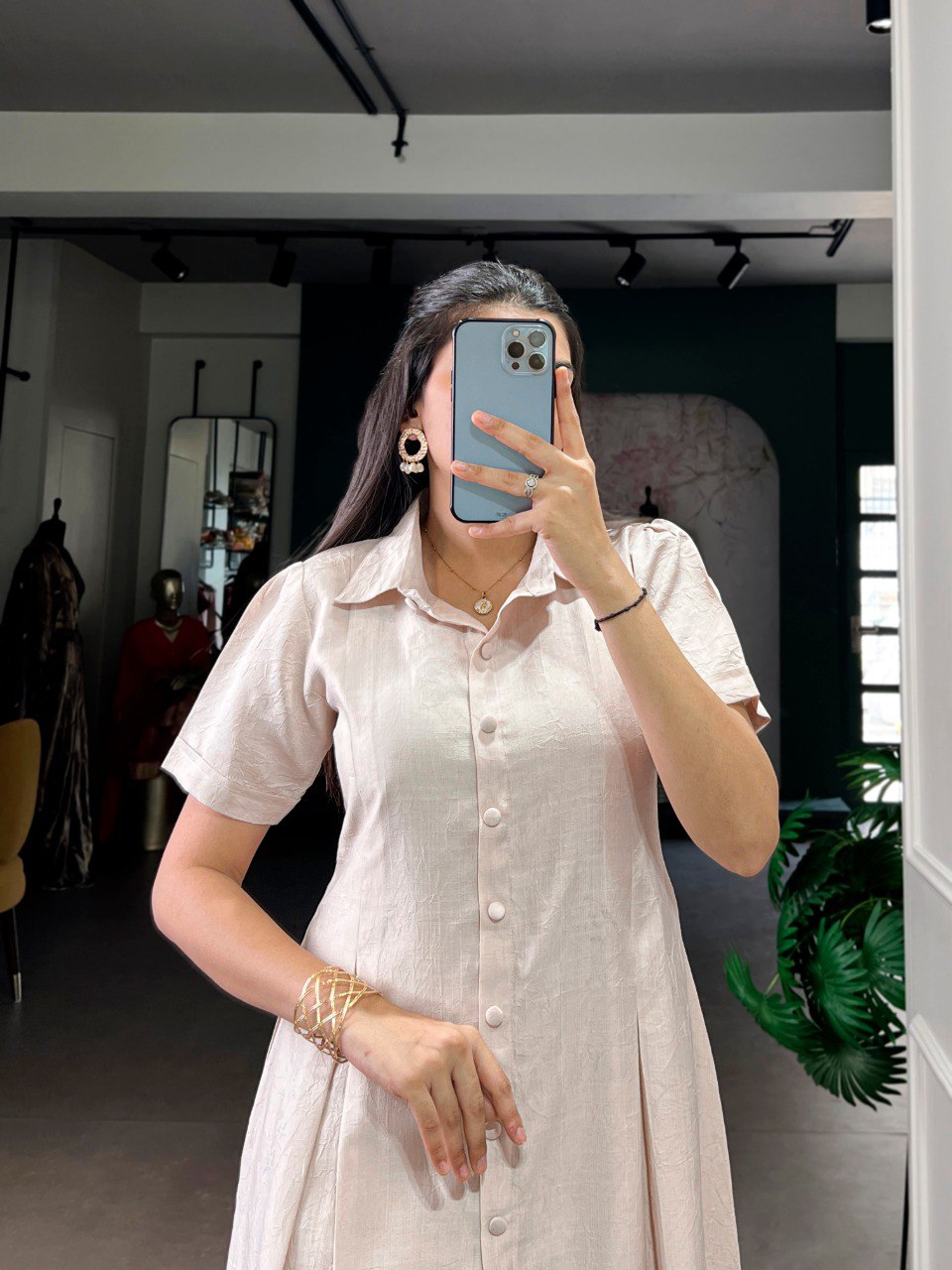 Soft Cream Everyday Wear One-piece Dress