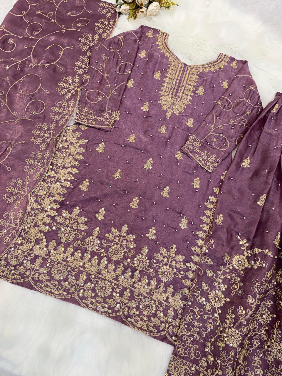 Designer Party Wear Silk Sharara Set With Embroidery Sequence Work