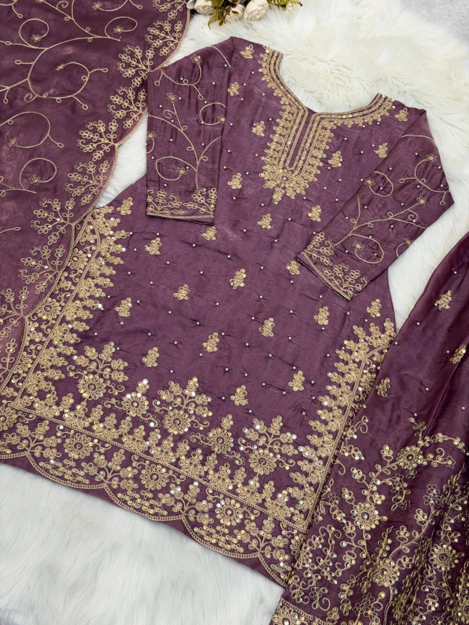 Designer Party Wear Silk Sharara Set With Embroidery Sequence Work