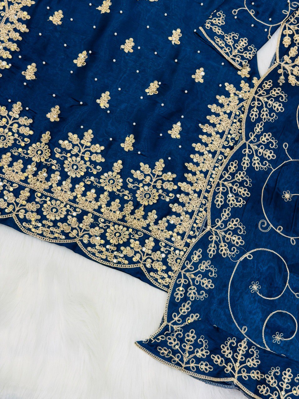 Premium Teal Blue Embroidered Kurti Sharara Set With Designer Dupatta