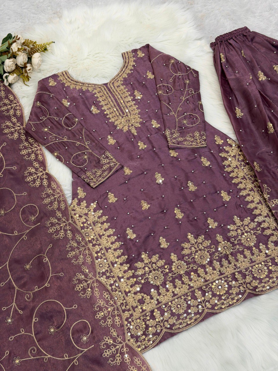 Designer Party Wear Silk Sharara Set With Embroidery Sequence Work