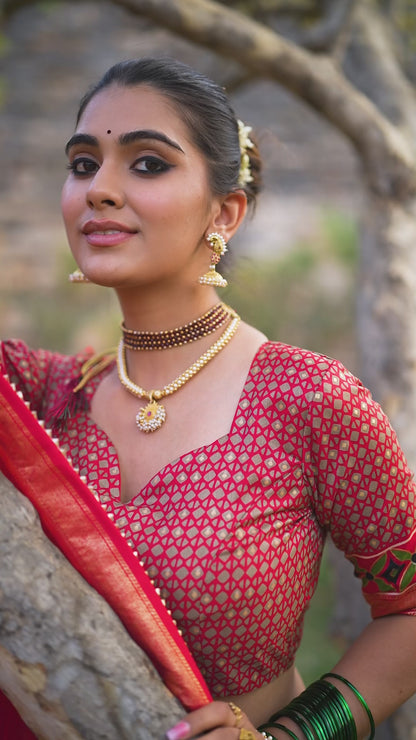 Red Silk Lehenga Choli with Rich Woven Borders