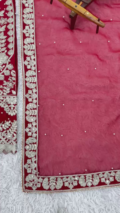 Red Embroidered Pakistani Salwar Kameez with Palazzo