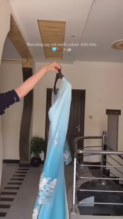 Chinon Silk Embroidered Suit With Flared Plazzo