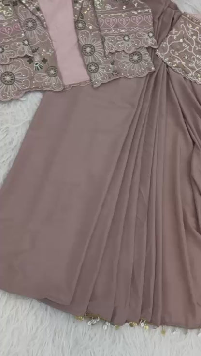 Pink Elegance Designer Crepe Silk Sarees With Jacket