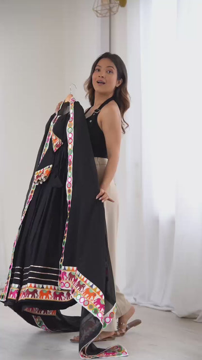 Black Gamthi Heavy Rayon Lehenga