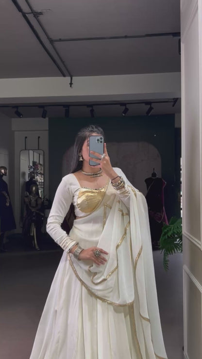 White Lehenga with Golden Borders