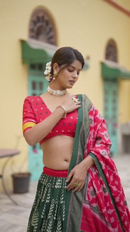 Red & Green Lehenga with Golden Accents