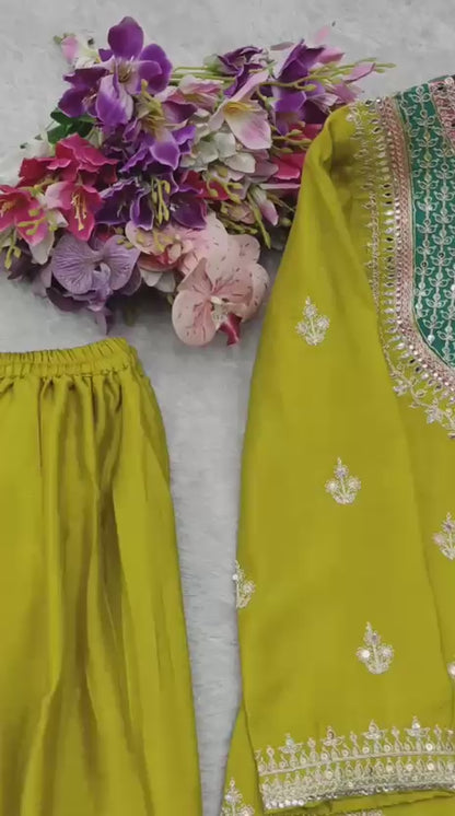 Elegant Yellow Ethnic Embroidered Kurti with Sharara