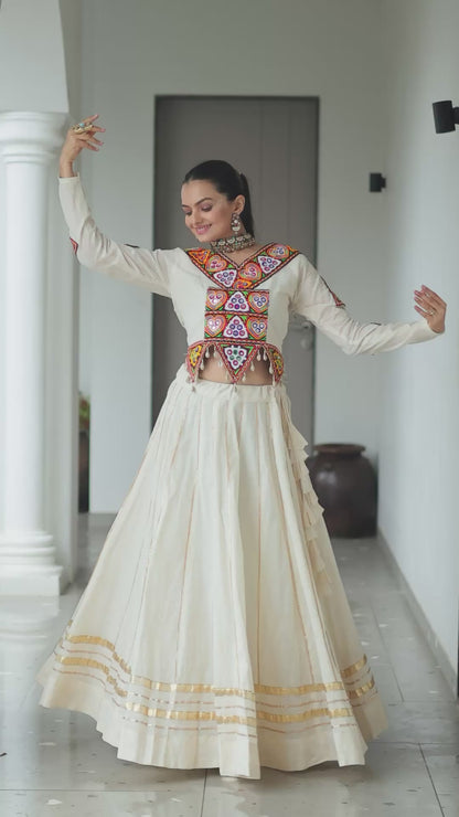 White Embroidered Cotton Lehenga
