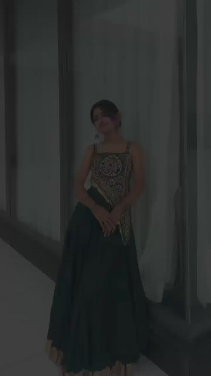 Dark Green Designer Muslin Cotton Lehenga