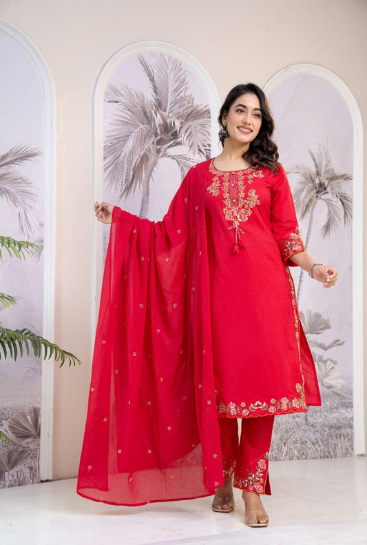 Rani Pink Strait Cotton Kurti Set