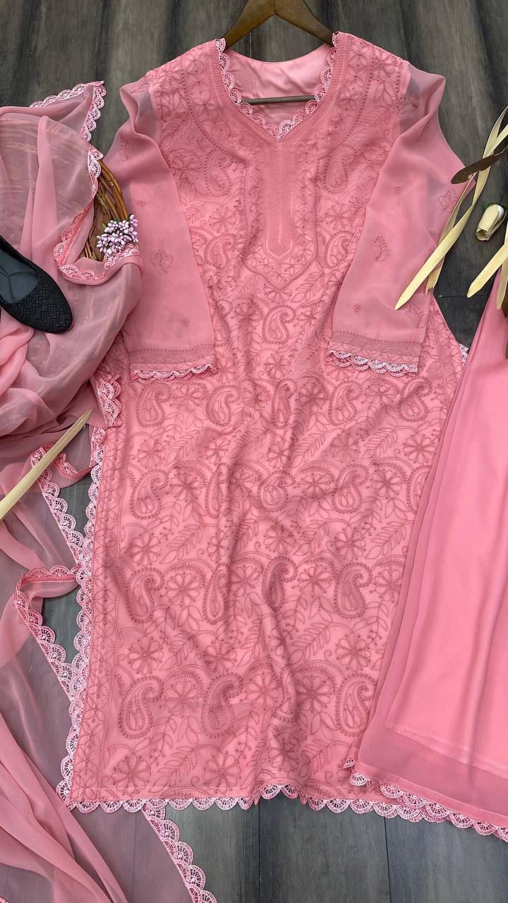 Ruby Pink Faux Georgette Kurti