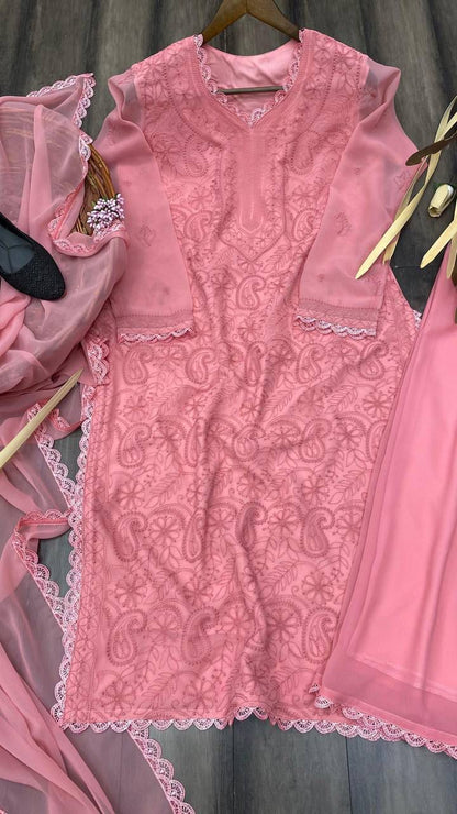 Ruby Pink Faux Georgette Kurti