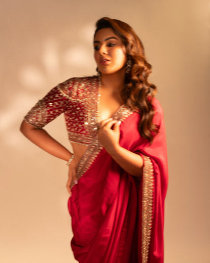 Red Real Modeling Silk Saree