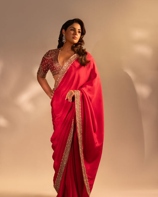 Red Real Modeling Silk Saree