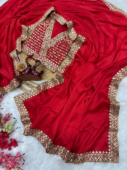 Red Real Modeling Silk Saree