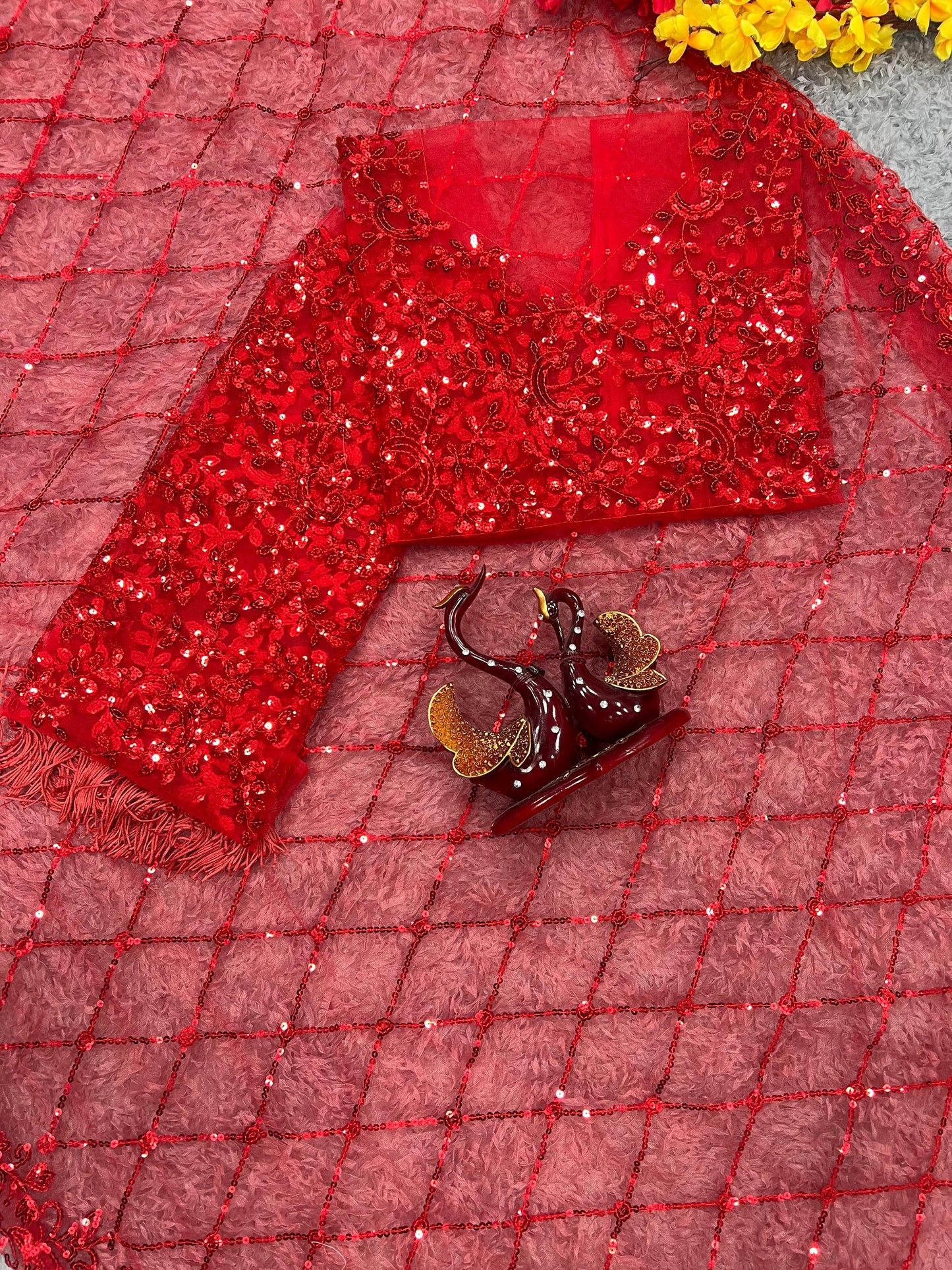 Red Desgner Soft Net Saree