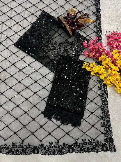 Black Exclusive Designer Net Saree