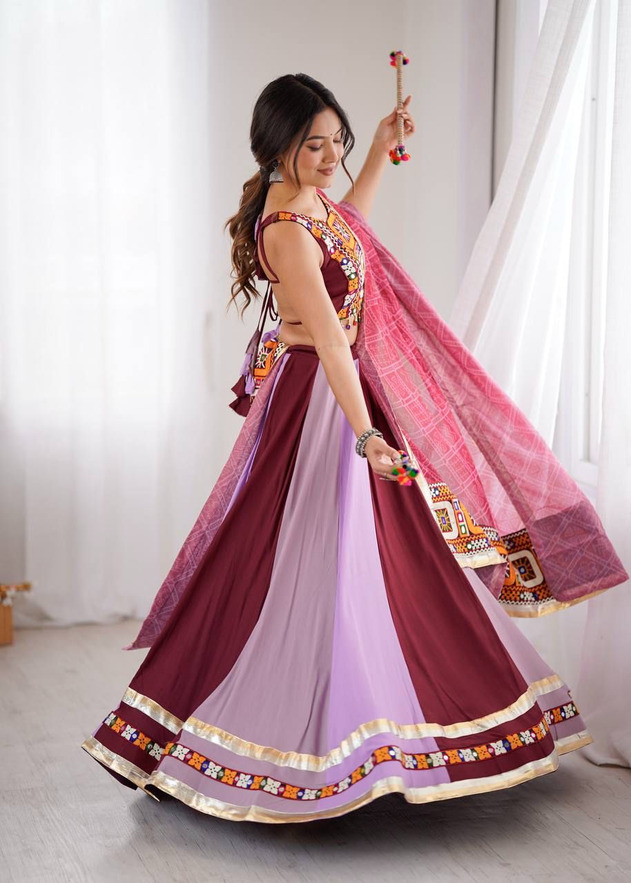 Maroon Full Stitched Embroidery Lehenga