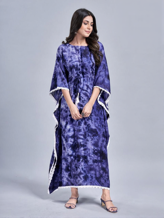 Blue Full Length Tie Dye Kaftan Dress for Women