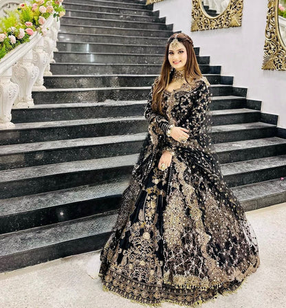Black Bridal Wear Heavy Lehenga