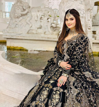 Black Bridal Wear Heavy Lehenga