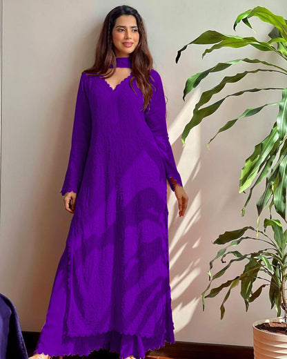 Purple Designer Embroidery Kurti