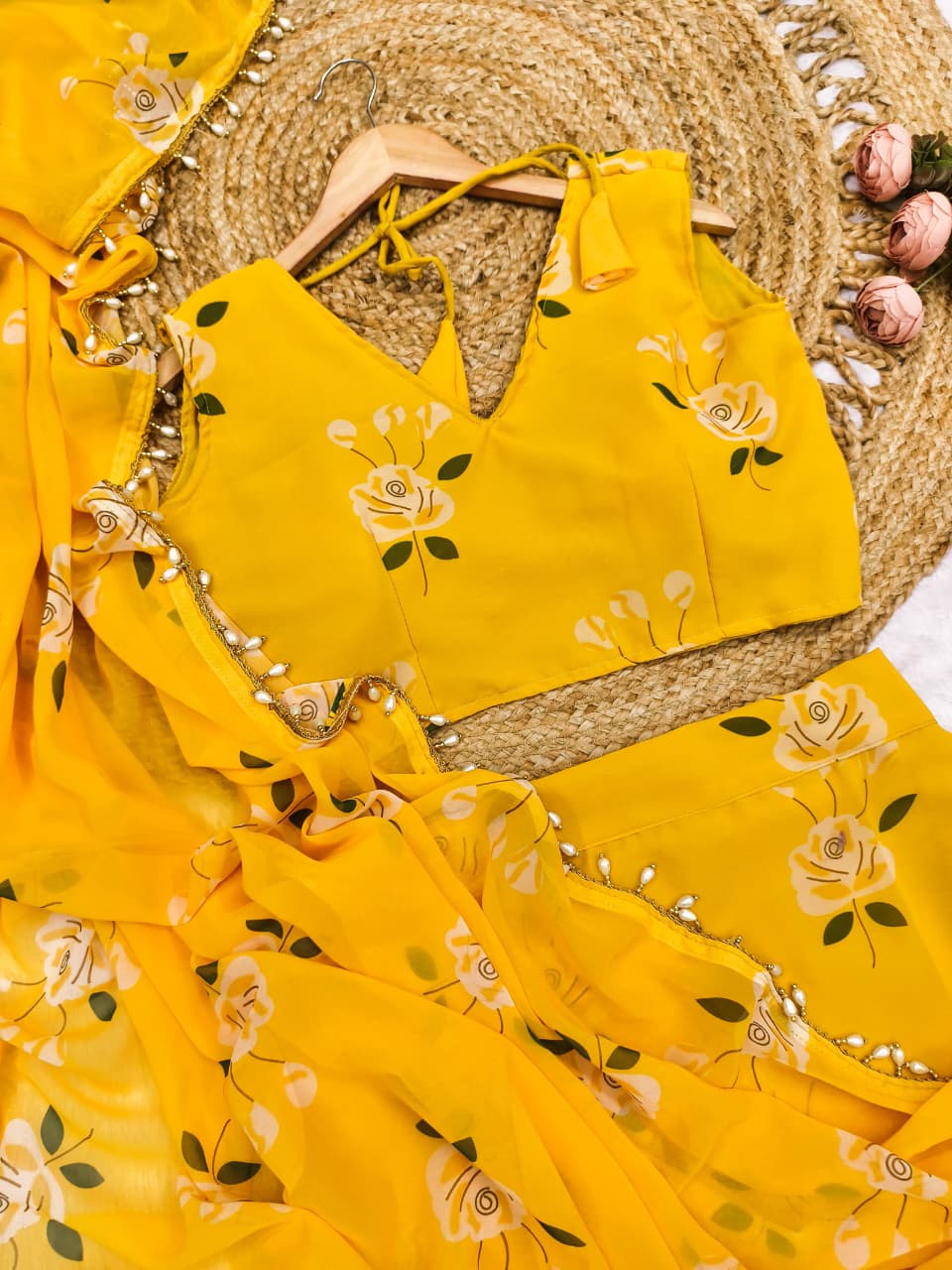 Yellow Festive Tradtional Lehenga Saree