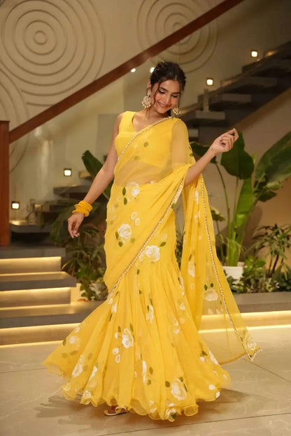 Yellow Festive Tradtional Lehenga Saree