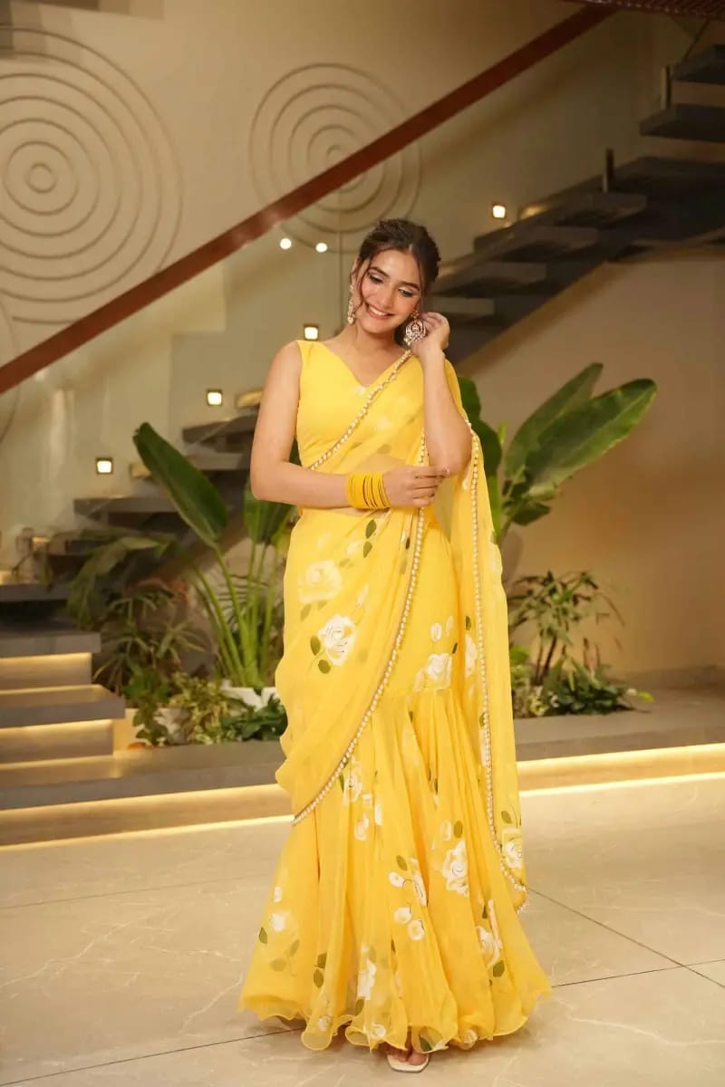 Yellow Festive Tradtional Lehenga Saree
