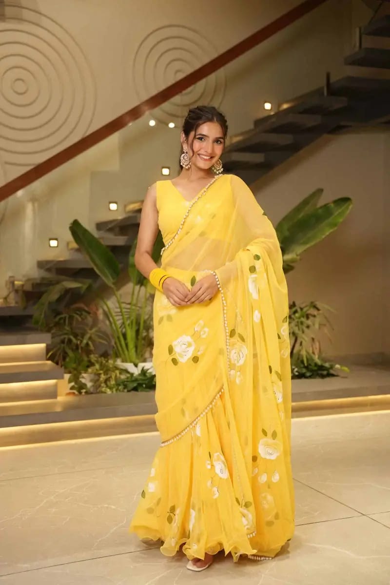Yellow Festive Tradtional Lehenga Saree