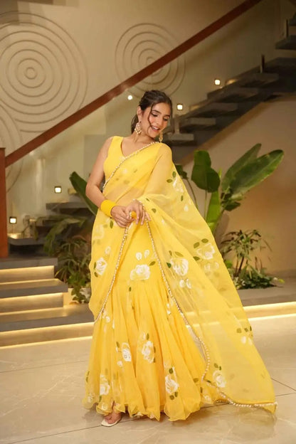 Yellow Festive Tradtional Lehenga Saree